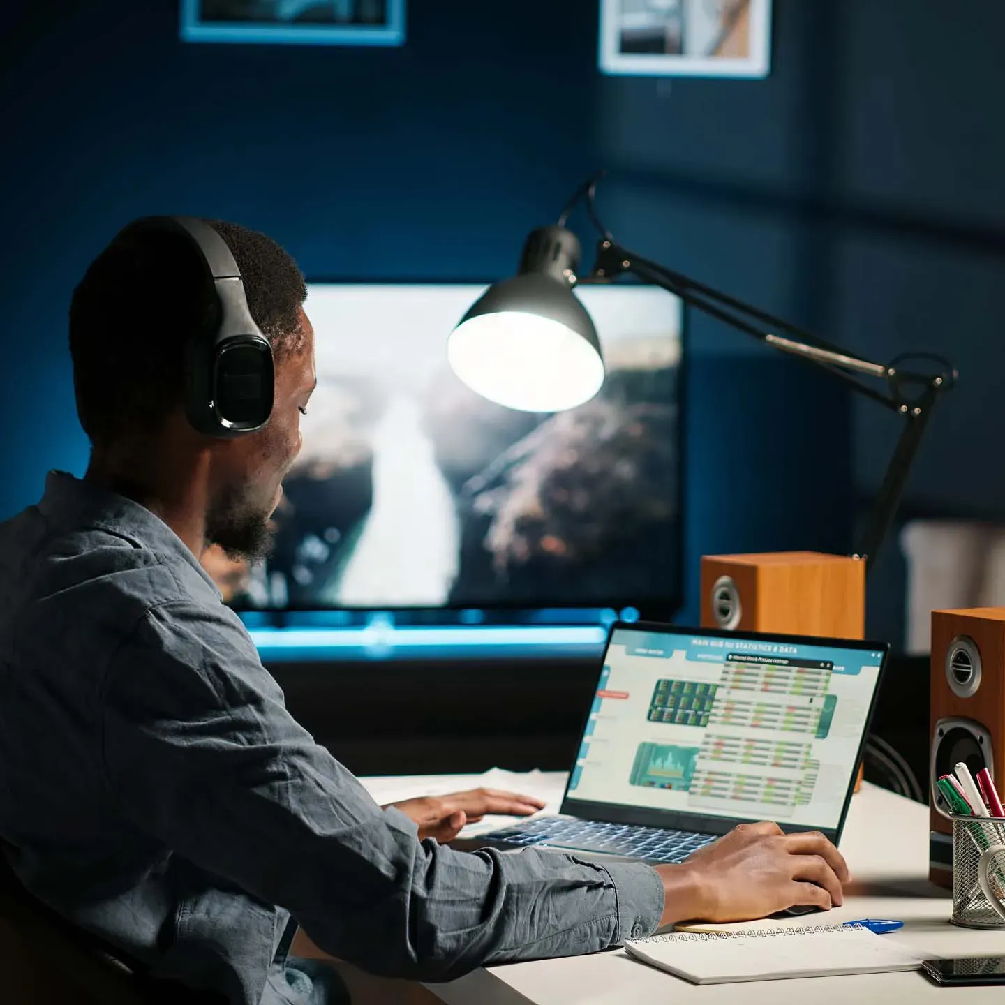 Game producer supervisant la production d’un projet de jeu vidéo sur ordinateur.